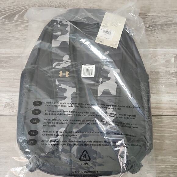 Under Armour UA Hustle 3.0 Camo Black Metallic Gold Backpack Gym Travel School - Picture 4 of 10